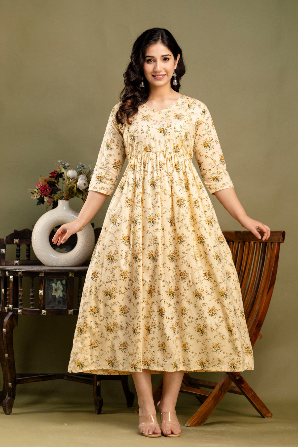 Pure Cotton Nursing-Friendly Maternity Dress - Sunflower