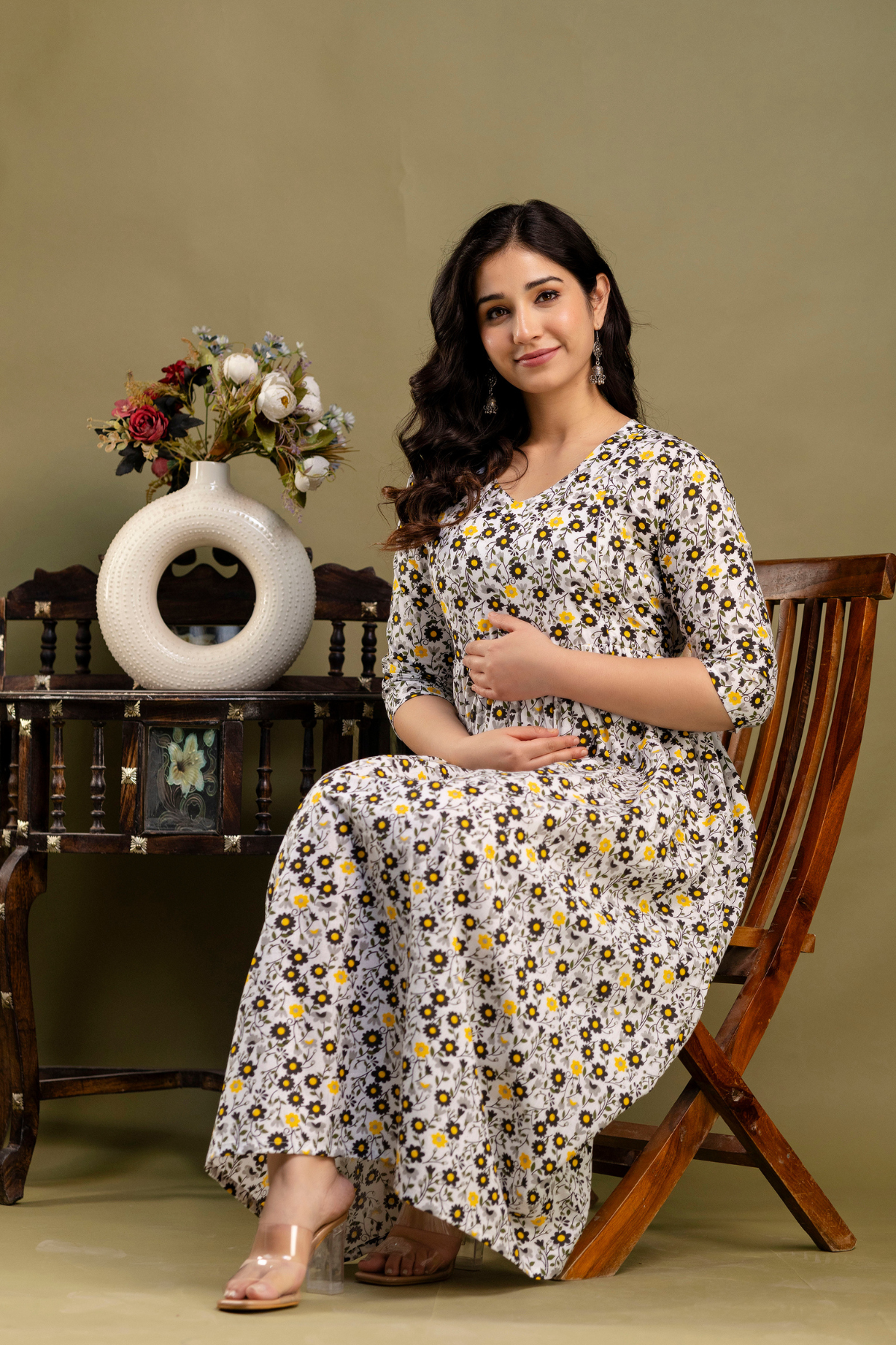 Pure Cotton Maternity Dress With Both-Side Hidden Zip - Bee Sunshine