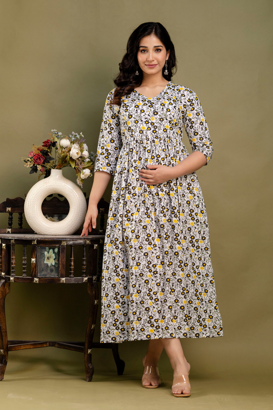 Pure Cotton Maternity Dress With Both-Side Hidden Zip - Bee Sunshine