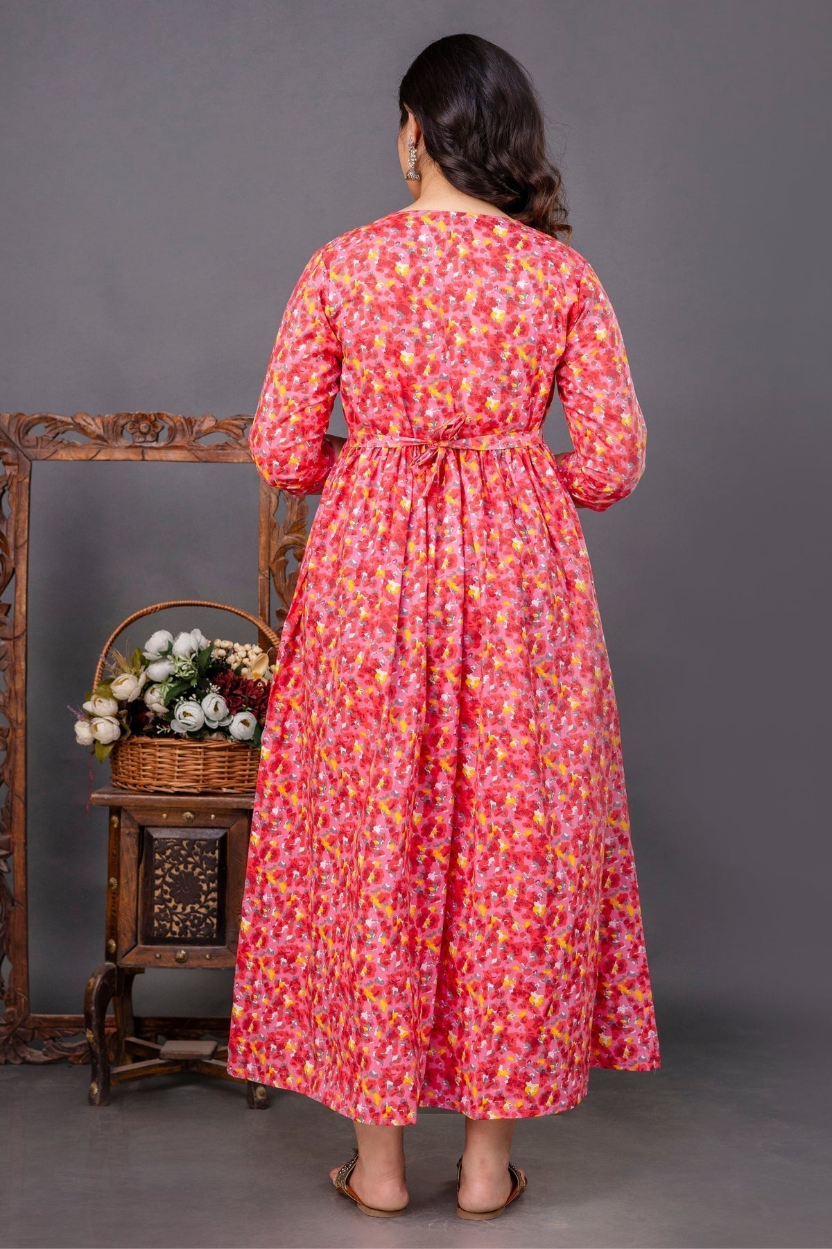 Pure Cotton Maternity Dress With Both-Side Hidden Zip  - Pink Style