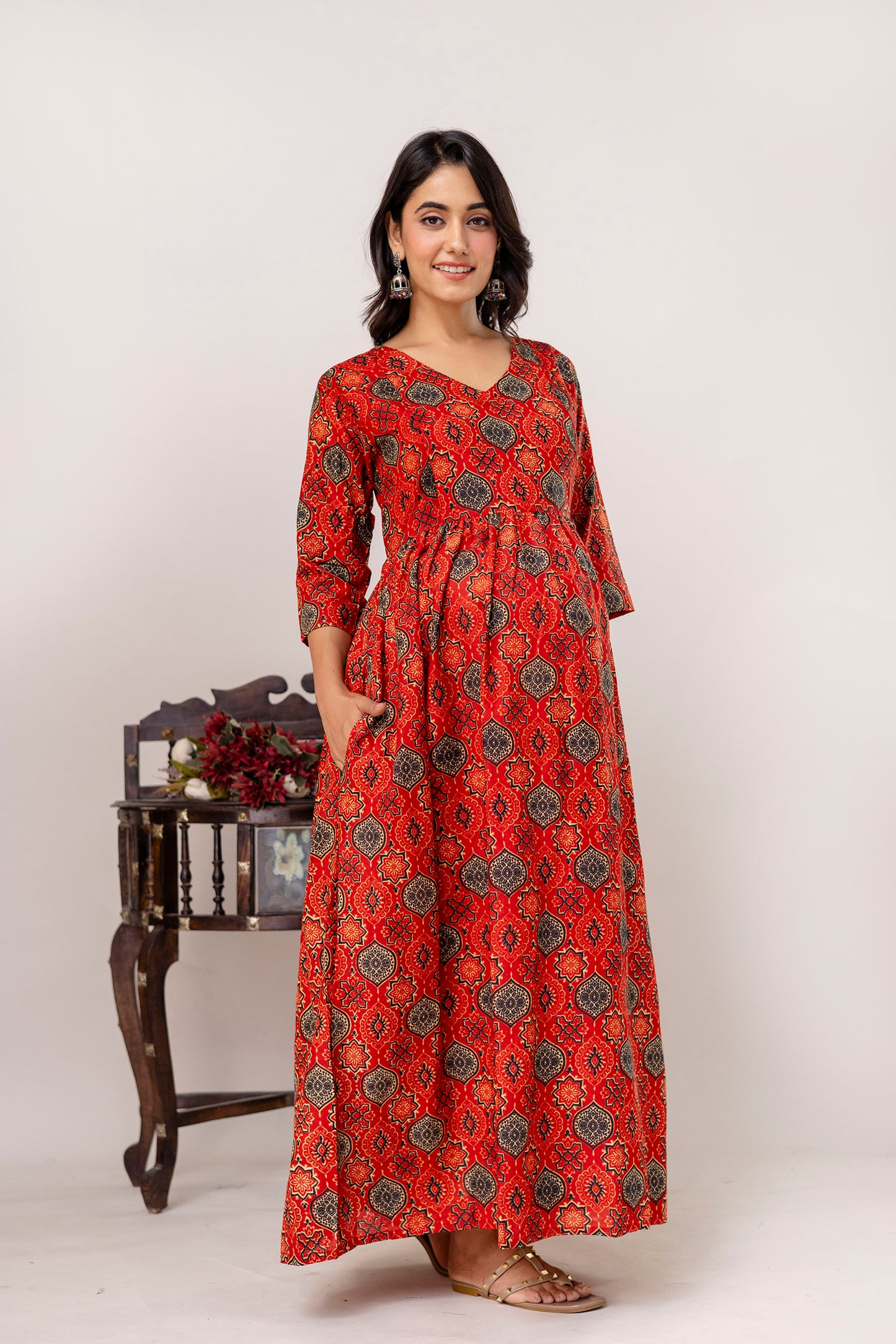 Buy 2 Get 1 Free - Deep Pockets, Hidden Feeding Zip & Adjustable Belt - Green, Cyan & Mughal Red