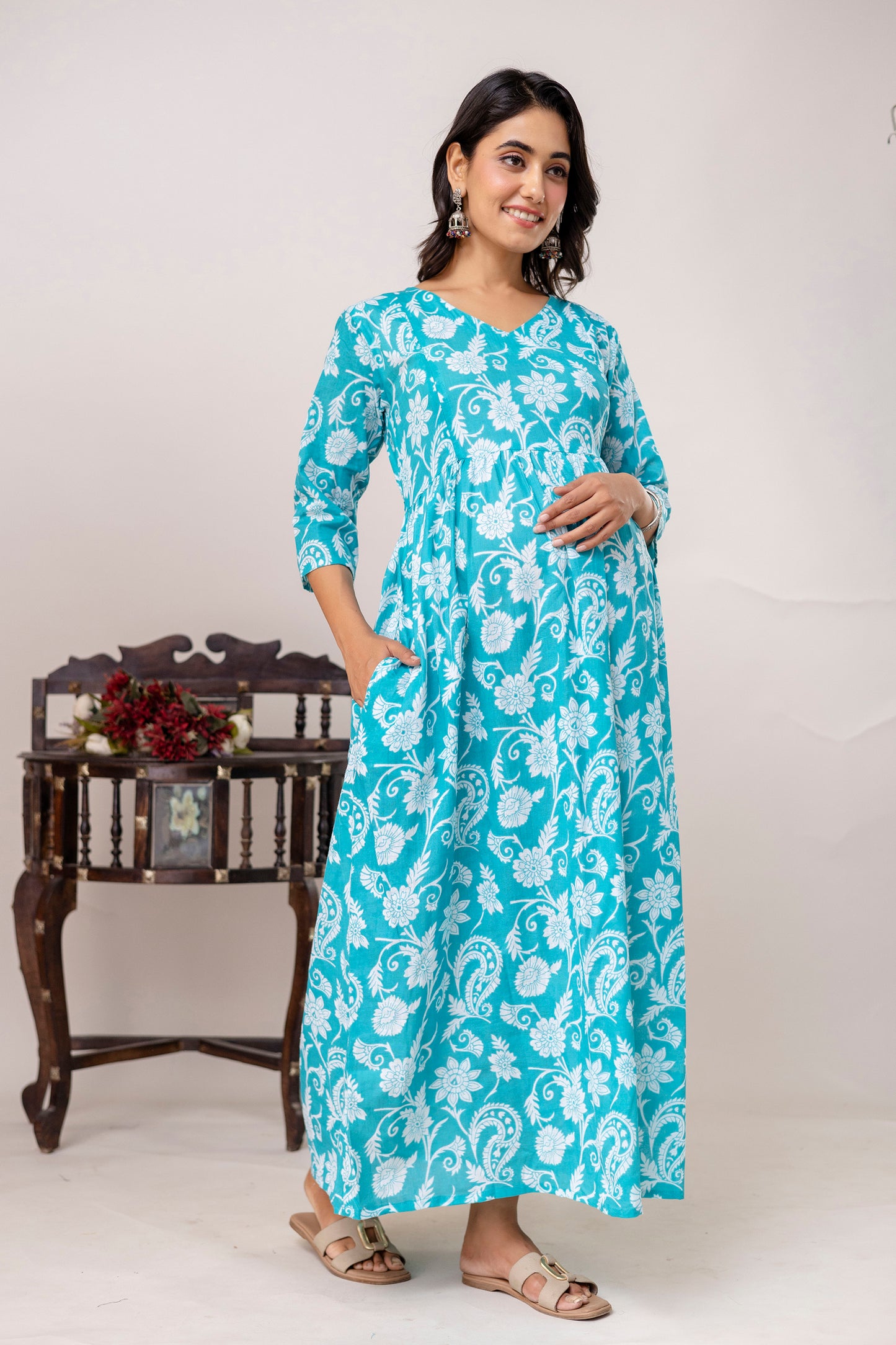 Buy 2 Get 1 Free - Deep Pockets, Hidden Feeding Zip & Adjustable Belt - Green, Cyan & Mughal Red