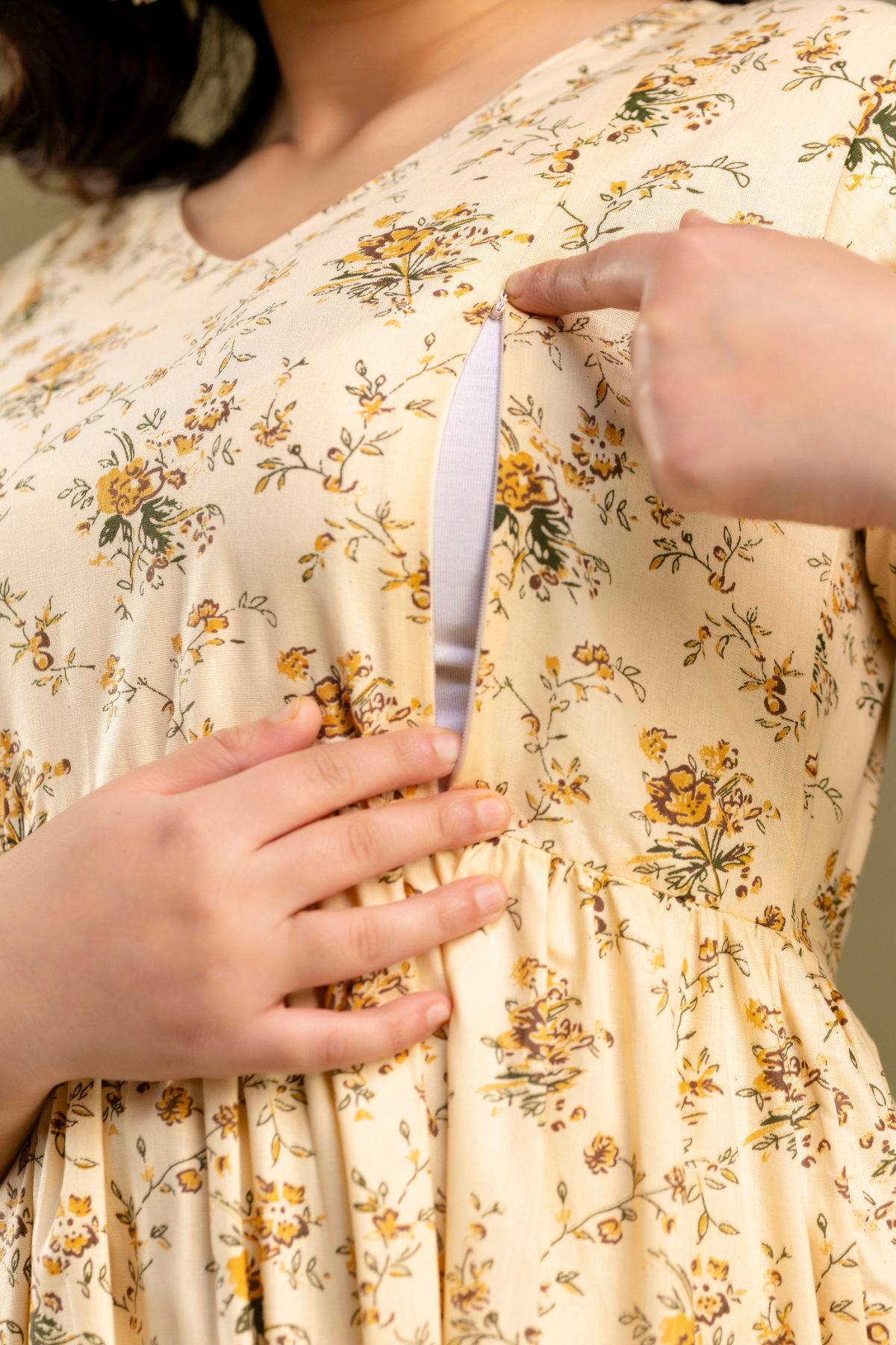 Pure Cotton Nursing-Friendly Maternity Dress - Sunflower