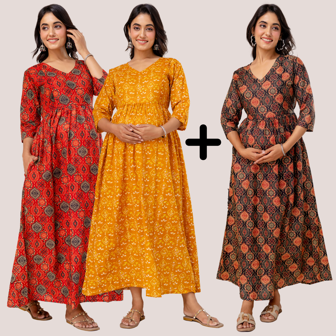 Buy 2 Get 1 Free - Deep Pockets, Hidden Feeding Zip & Adjustable Belt - Mughel Black, Red & Mustered