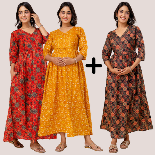 Buy 2 Get 1 Free - Deep Pockets, Hidden Feeding Zip & Adjustable Belt - Mughel Black, Red & Mustered