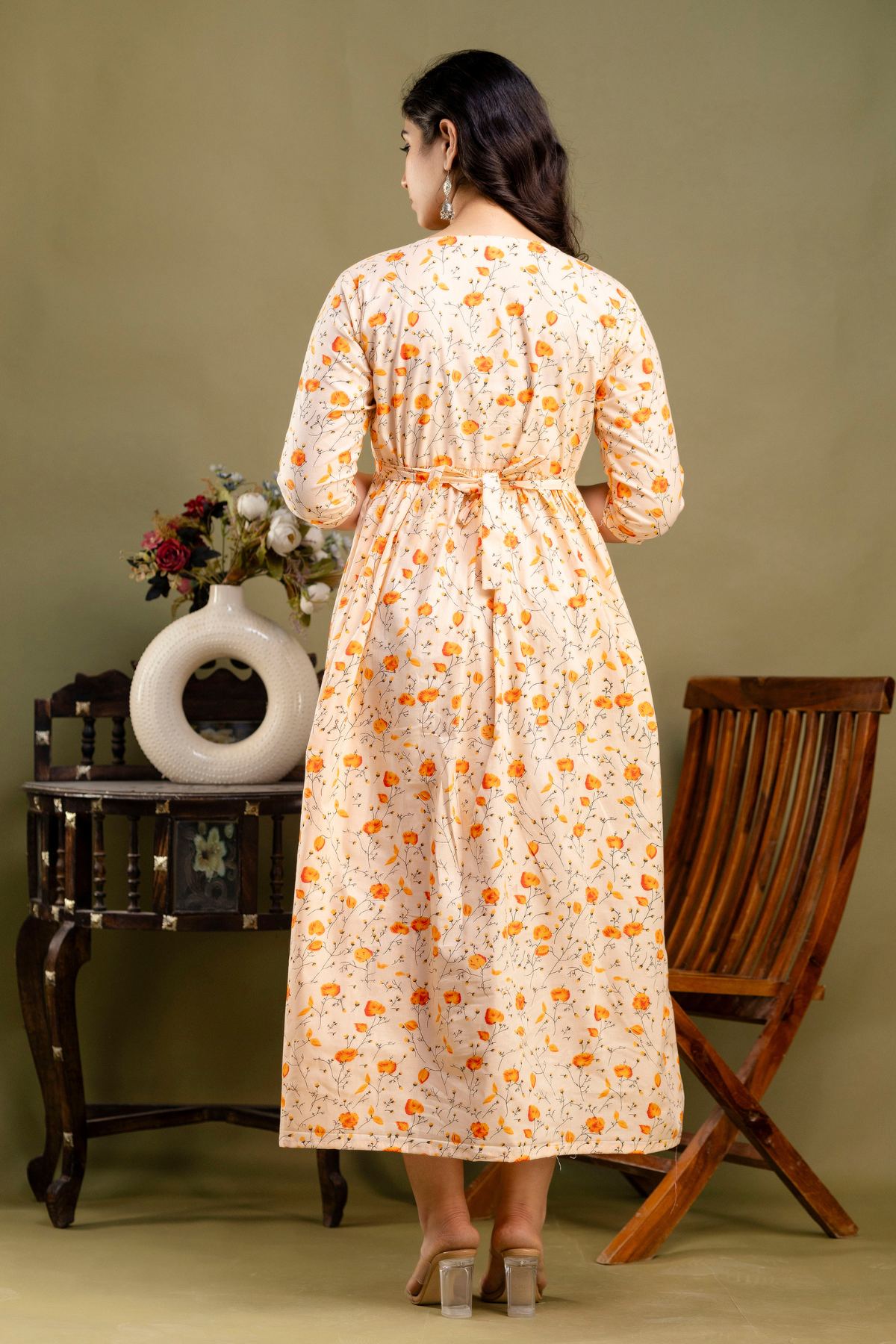 Pure Cotton Maternity Dress With Both-Side Hidden Zip - Peach Petal