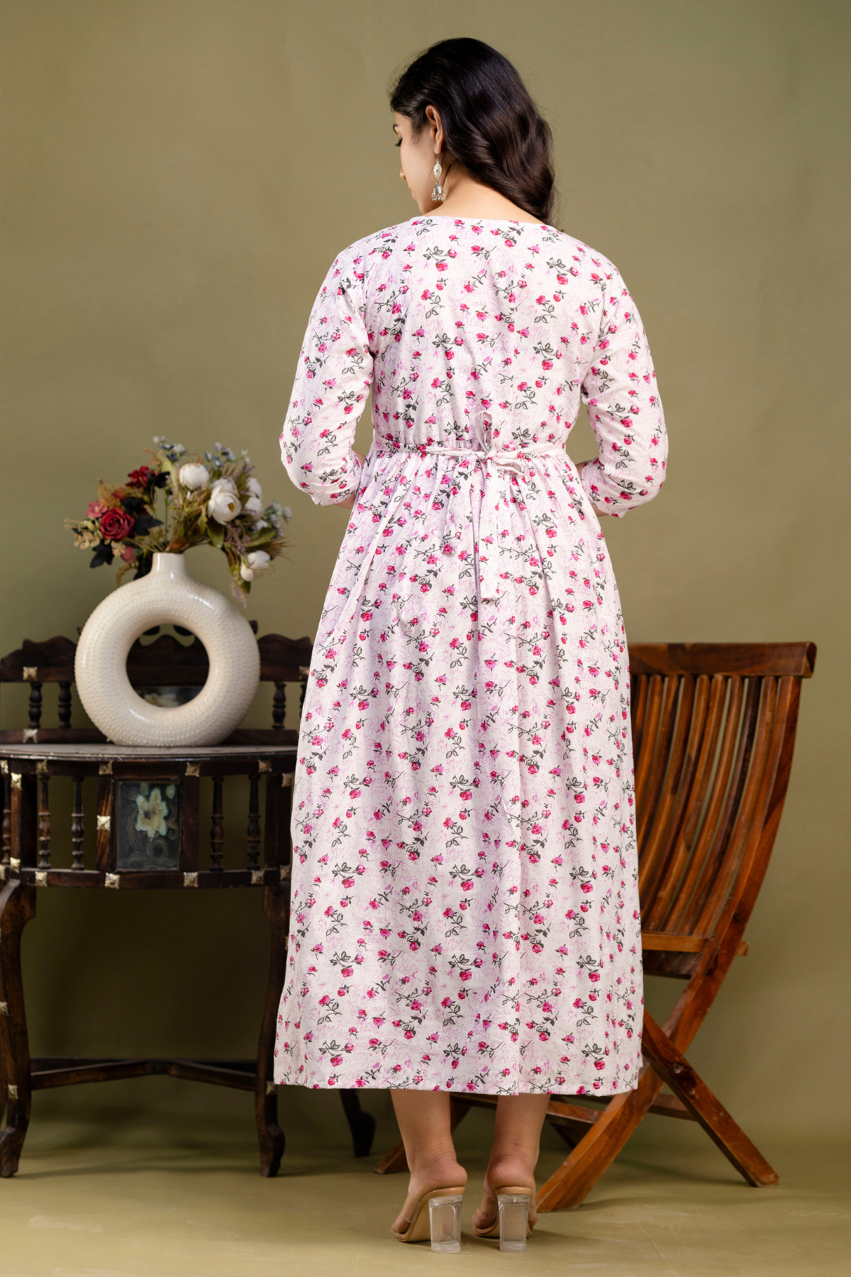 Pure Cotton Maternity Dress With Both-Side Hidden Zip - Rosy