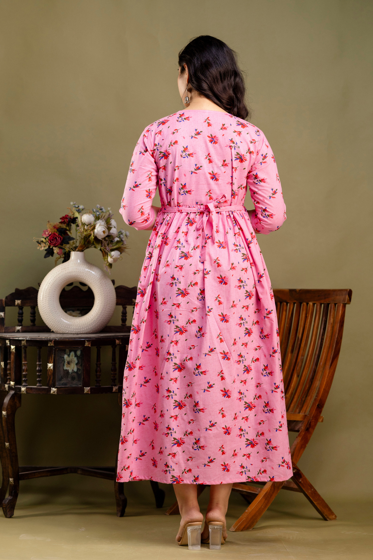 Pure Cotton Maternity Dress With Both-Side Hidden Zip - Blossom Pink